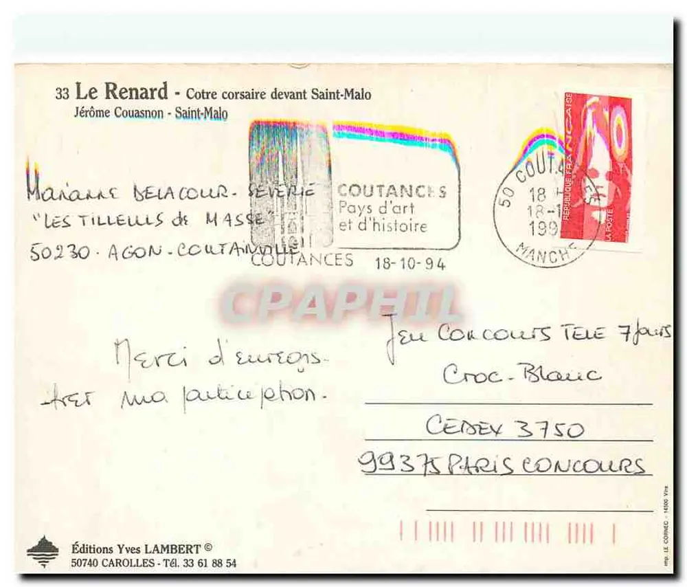 De Vos - Het corsaircotre 'Le Renard' voor Saint-Malo — Jérôme Couasnon — Éditions Yves Lambert - Achterkant