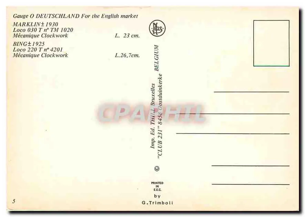 Deux locomotives miniatures — Great Western et 4201 — éditeur G. Trimboli - Verso
