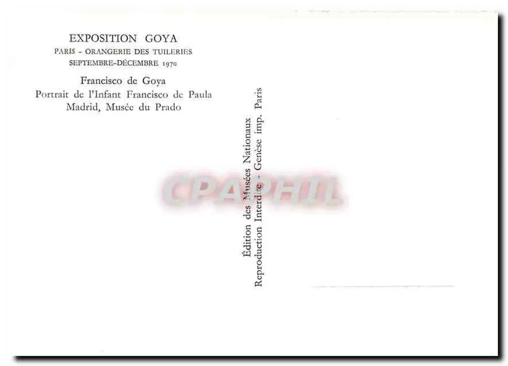 Porträt des Infant Francisco de Paula — Goya-Ausstellung, Paris, September-Dezember 1970 — Edition des Musées Nationaux - Rückseite