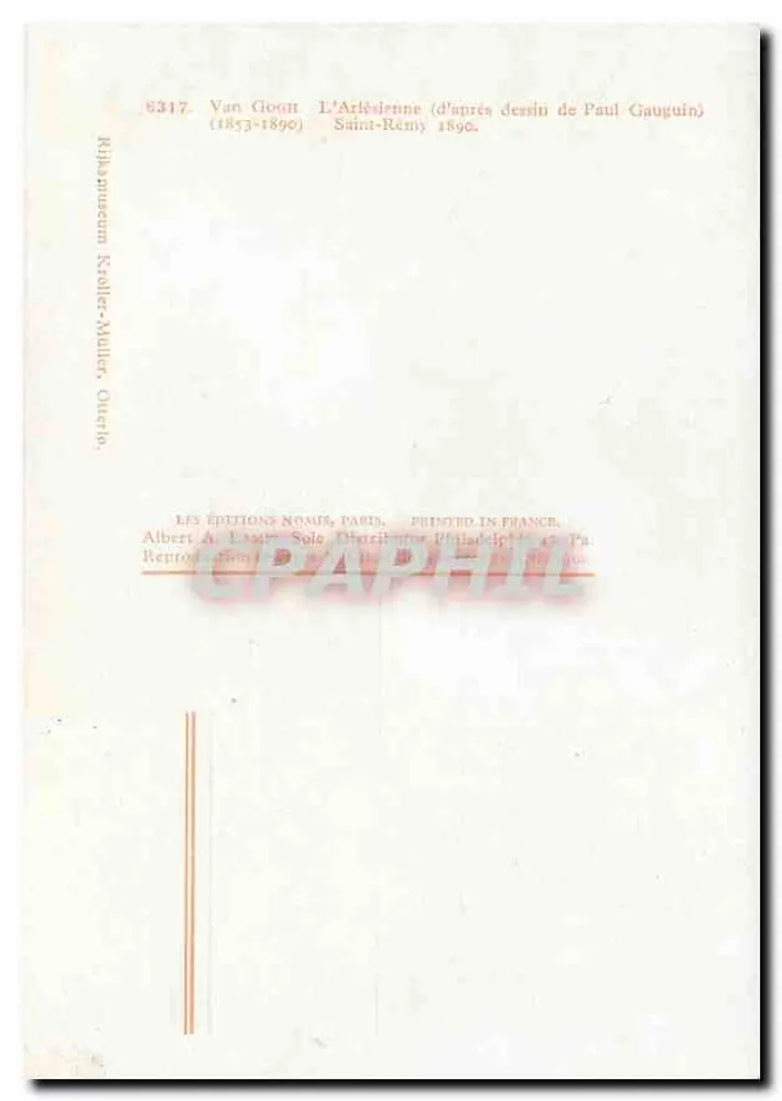 L'Arlesienne — d'après dessin de Paul Gauguin — Van Gogh (1853-1890) — Éditions Nomis, Paris - Verso