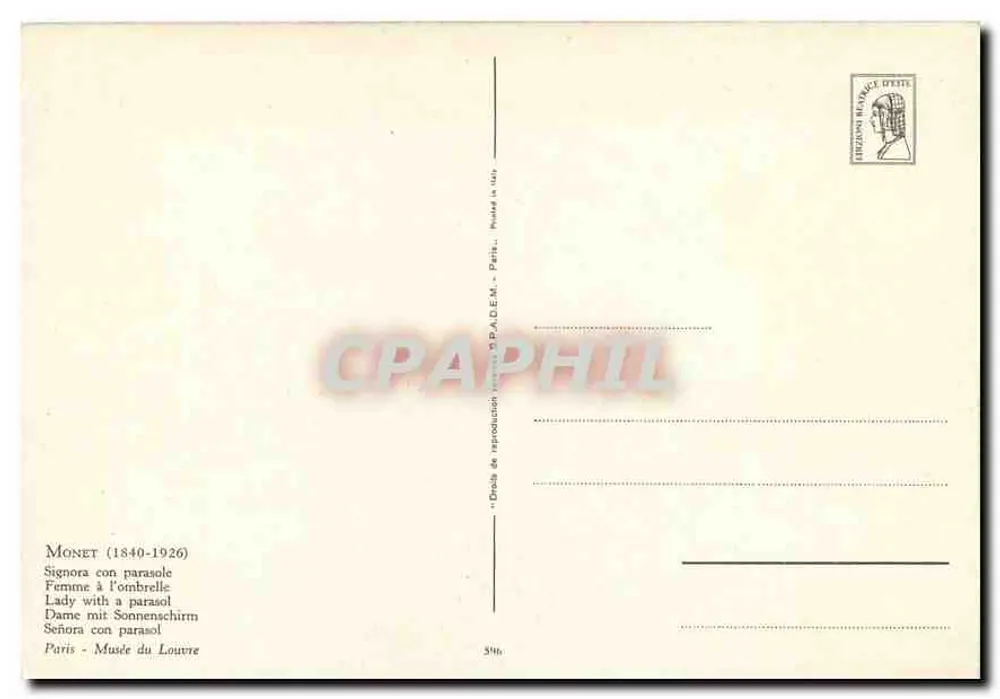 Femme avec parasol — reproduction — P.A.D.E.M., Paris, n° 51h - Verso