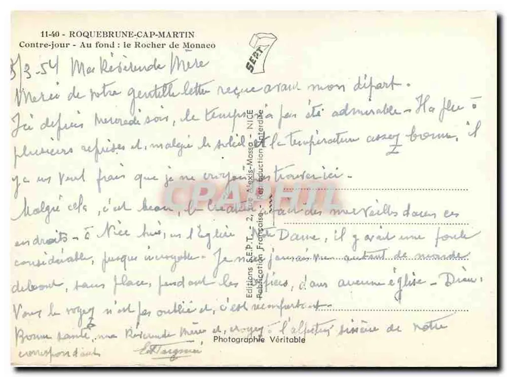 Roquebrune-Cap-Martin — Rücklichtaufnahme: Der Felsen von Monaco — Éditions S.E.P.T. - 2. französische Reduktion - Rückseite