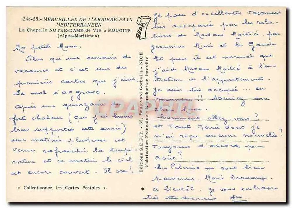 Notre-Dame-Kapelle in Mougins — Alpes-Maritimes — Editions S.E.P.T. - NICE - Rückseite