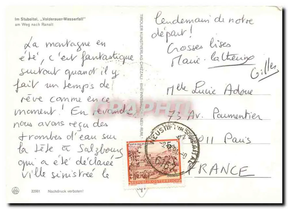 Vorderauer-Wasserfall — Stubaital — Trojler Kunstverlag Chizzaul - Verso