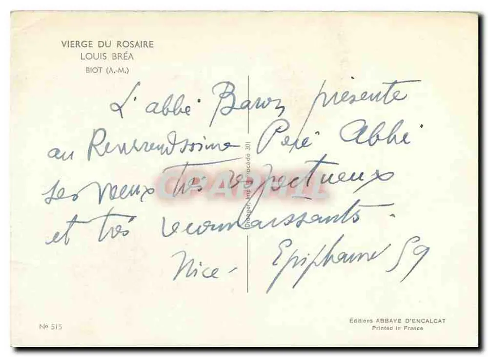 Vergine del Rosario — Louis Bréa — Edizioni Abbaye d'Encalcat, n° 515 - Verso