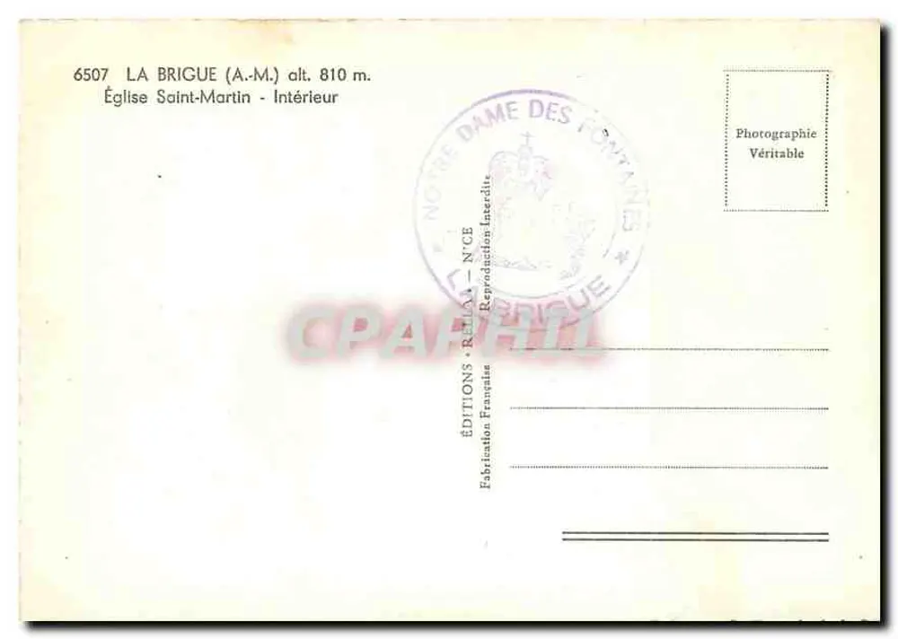Igreja de São Martinho — La Brigue (A.-M.) alt. 810 m. — Éditions Relian - Verso