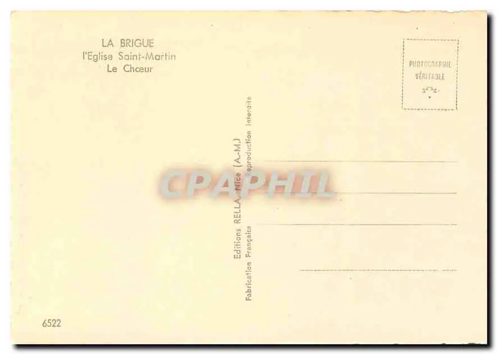 A Igreja de São Martinho — La Brigue — Edições Rella, Nice - Verso