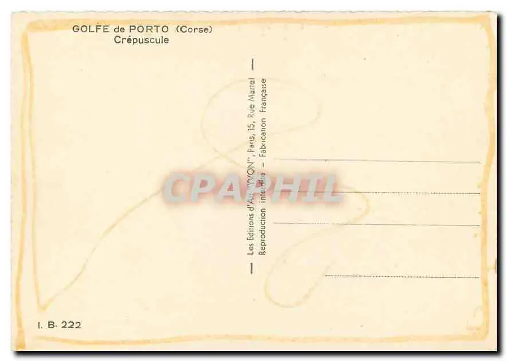 Golfo de Porto (Córsega) — Crepúsculo — Les Éditions d'Art 'WON' - I. B. 222 - Verso