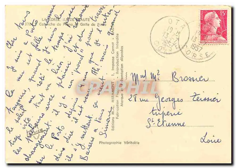 Calanche de Piana - Córsega — Edições Miramont, n° 3704 - Verso