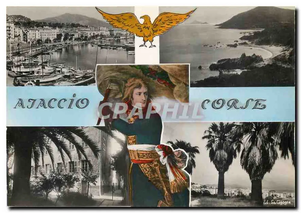 Ajaccio — Widok portu, dom urodzenia Napoleona, Ogród Berthaut — Wyd. Sa Cigogne - Awers