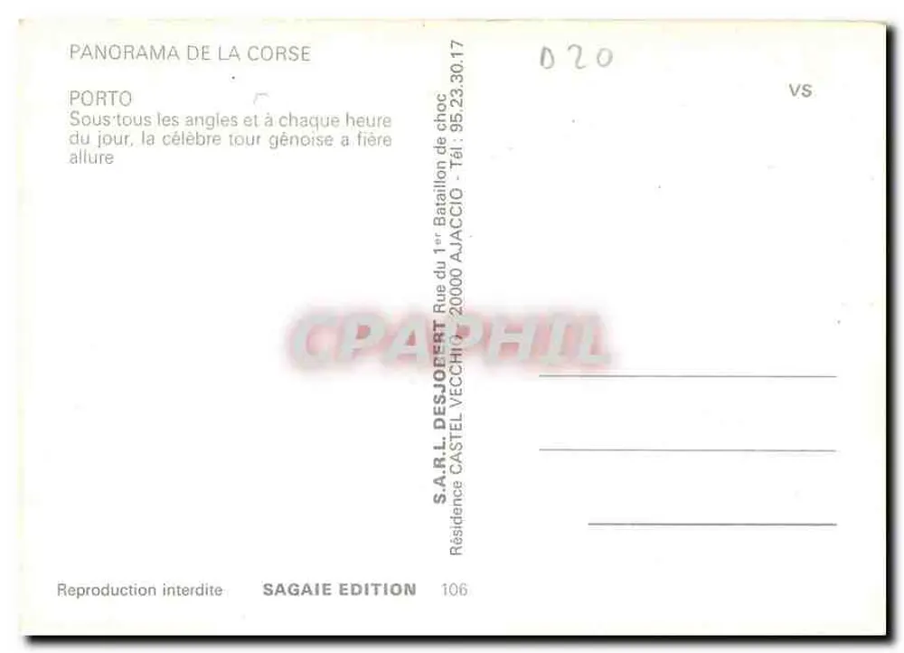 Porto — Korsyka — S.A.R.L. Desjofert - Rewers