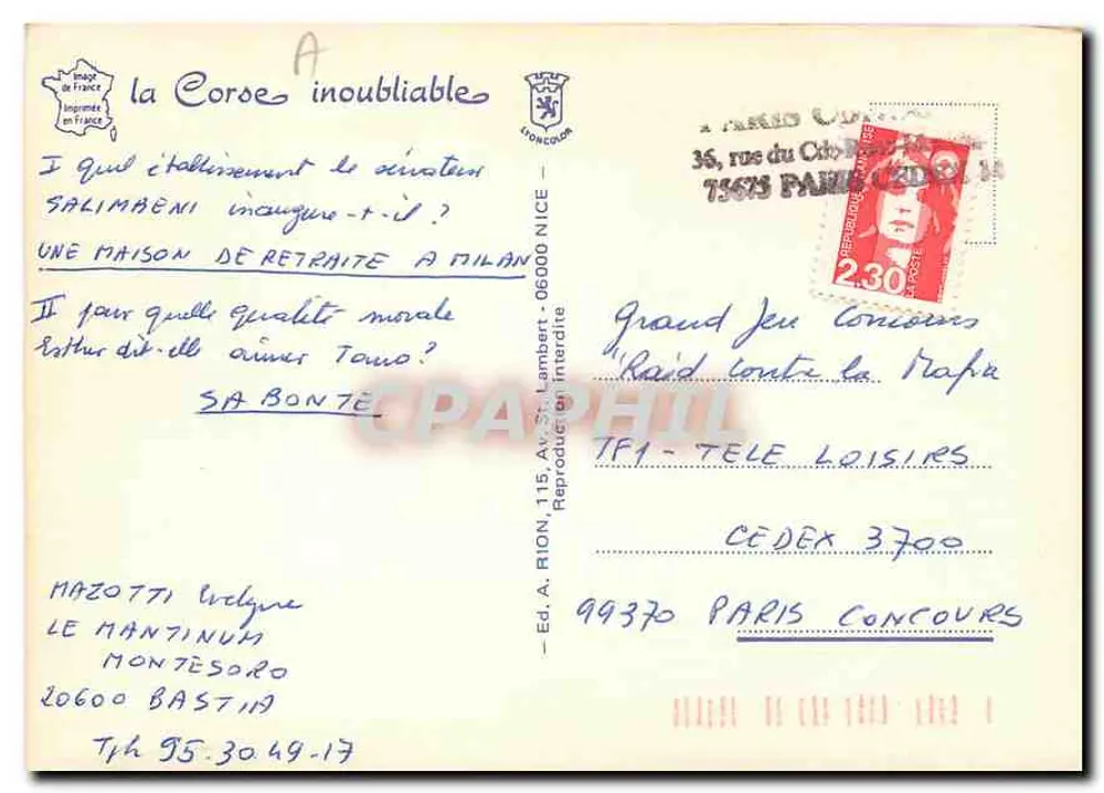 Piana-Porto — vista panorâmica — Ed. A. Rion, n° 104 - Verso