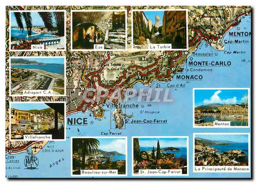 Côte d'Azur — Local principal: carta turística com fotos — Éditions MAR, n° 4149 - Frente