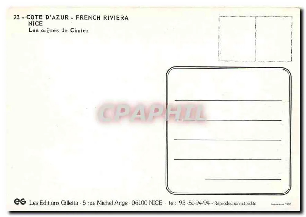 Nice - Les Arènes de Cimiez — Éditions Gilletta, n°23 - Rückseite
