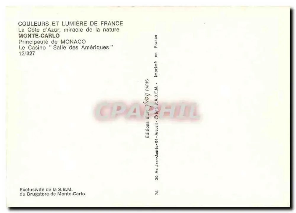 Das Casino "Salle des Amériques" — Monte-Carlo — Editions Jean-Jaurès - Rückseite