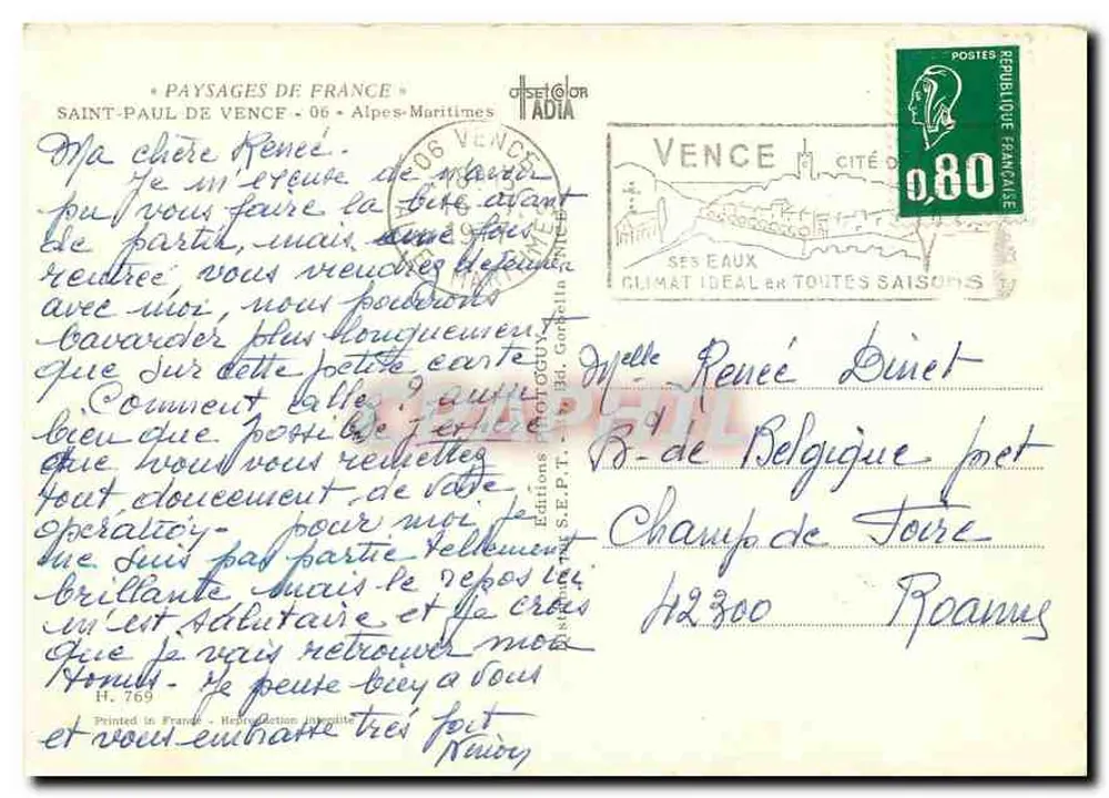 Fonte em uma rua de Saint-Paul-de-Vence — Paisagens da França — Edições S.E.P.T. n° 769 - Verso