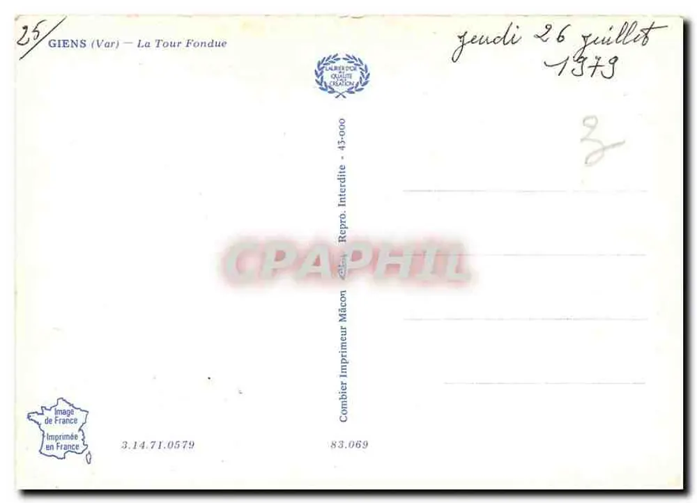 Giens (Var) — A Torre Fundida — Combière Imprimeur Mâcon - Verso
