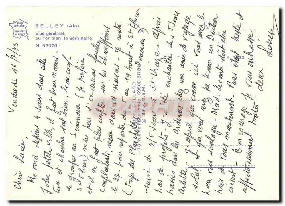 Belley — Vista geral, o Seminário — editor St. Flour - Verso