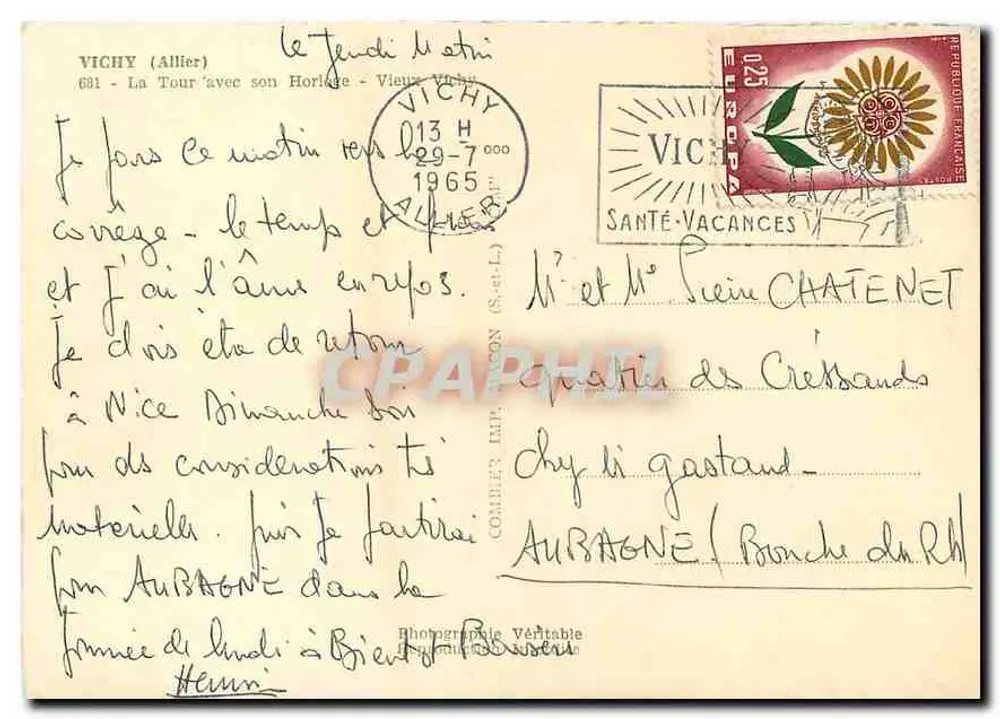 Vichy (Allier) — La Torre con su Reloj — Fotografía Auténtica - Reverso