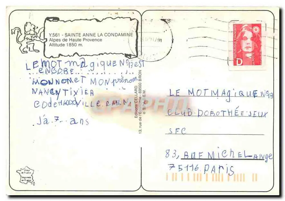 Sainte Anne La Condamine — station de ski — Éditions Cellard - Verso