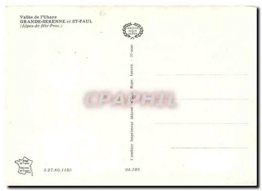 Tal der Ubaye und ST-PAUL — Grandes Serennes — Verlag Combière, Drucker Macon - Rückseite