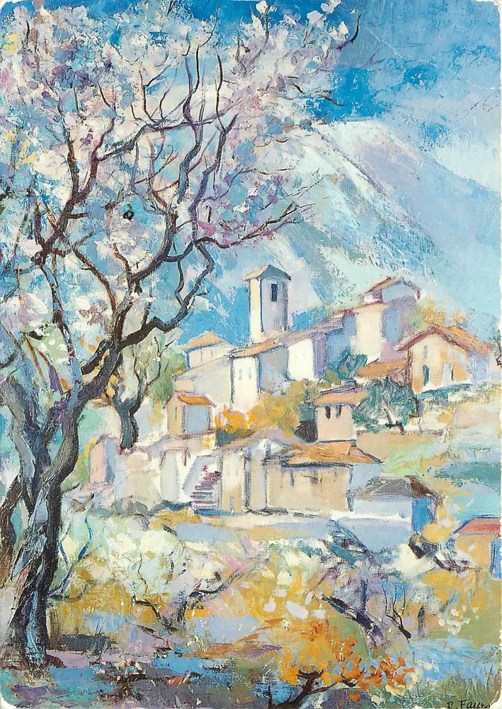 Village de Provence — peinture à l'huile de Robert Faure — Éditions MEDIA MAHISCULE - Recto