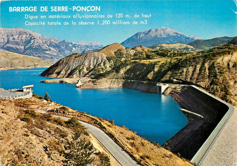 Staudamm Serre-Ponçon — 120 m hohe Schutzwand aus Ablagerungsmaterialien, Fassungsvermögen 1.200 Millionen m3 — Éditions des Alpes - GAP - Vorderseite