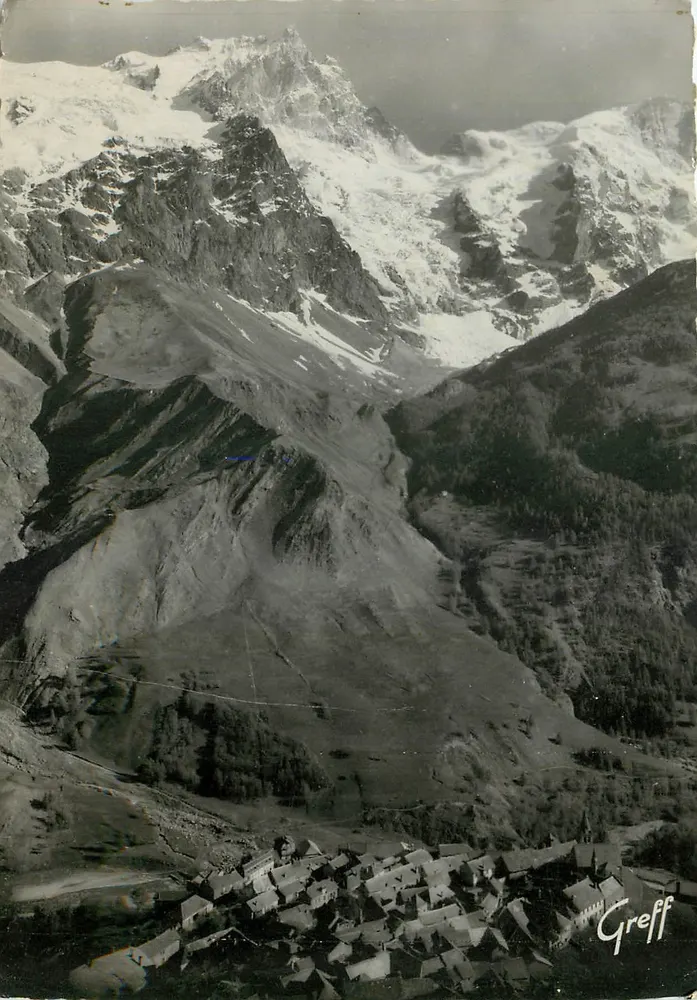 As Alpes - Massif da Meije (3987 m.) e aldeia de La Grave (1526 m.) — Edição GREFF, Paris (N° 442) - Frente