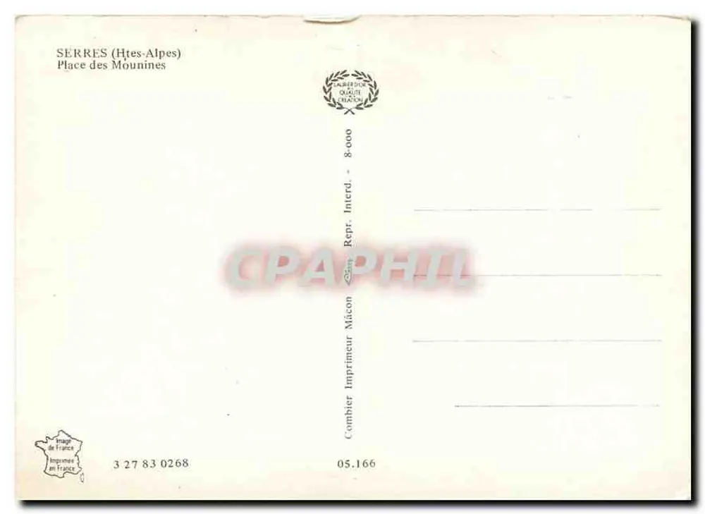 Place des Mounines — Serres (Htes-Alpes) — Imprimeur Combier, Macon - Verso