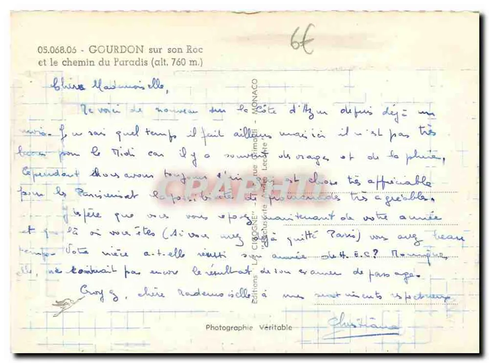 Gourdon sobre su roca y el camino al Paraíso (alt. 760 m) — Ediciones C. Cignac — n° 05.068.06 - Reverso