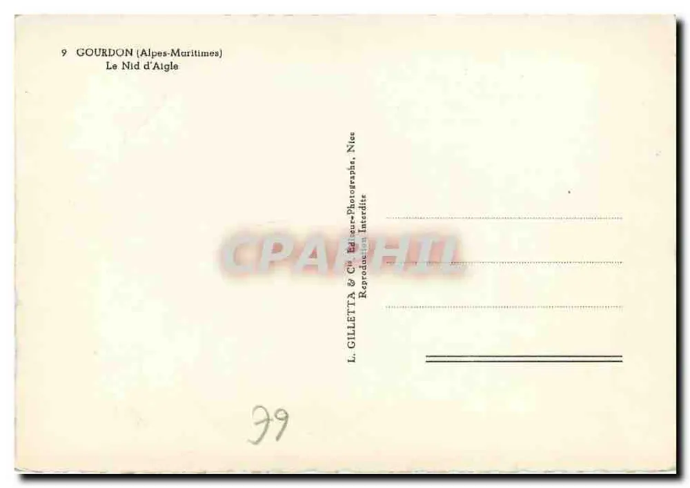 Gourdon (Alpes-Maritimes) — Le Nid d'Aigle — L. Gilletta & Cie, Nice - Verso