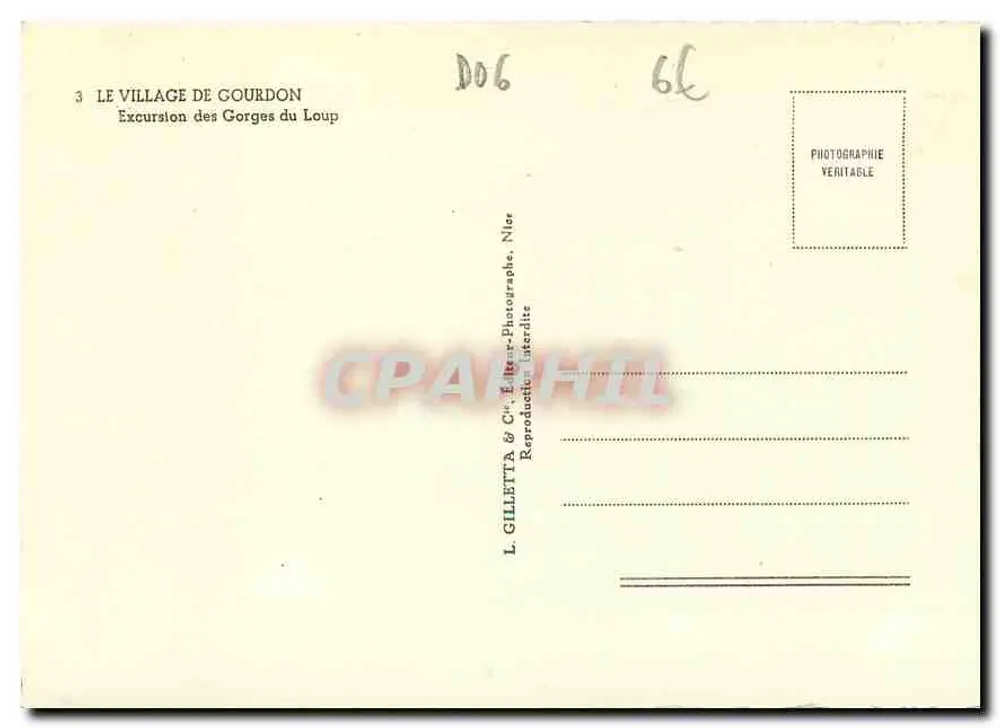 O vilarejo de Gourdon — Excursion das Gorges do Loup — L. Gilletta & Cie, Editor-Fotógrafo, Nîmes - Verso