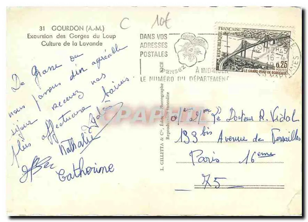 Gourdon (A.M.) — Ausflug durch die Gorges du Loup, Lavendelackerbau — L. Gilletta & Cie - Rückseite