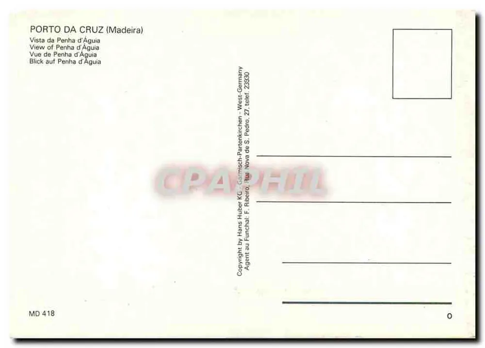 Porto da Cruz (Madeira) — Ansicht von Penha d'Água — Verlag Hans Huber KG - Rückseite