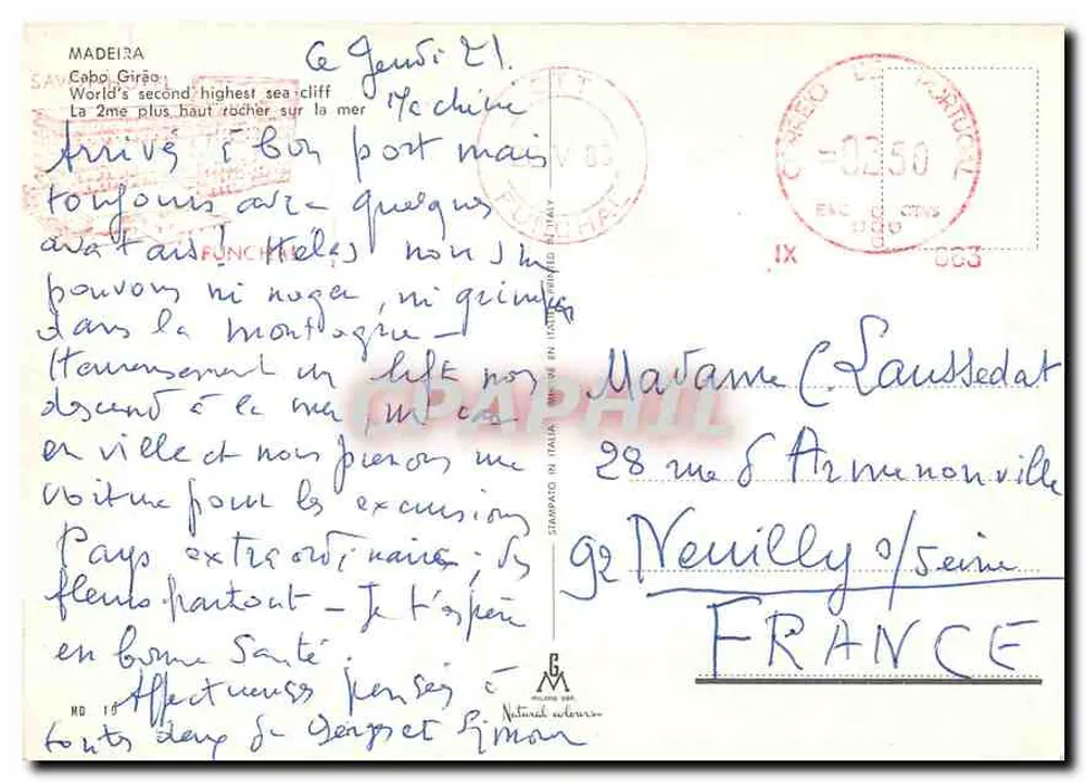 कैबो गिराओं — समुद्र पर दूसरा सबसे ऊंचा चट्टान — प्रकाशक स्टैंपाडो 1963 - पीछे