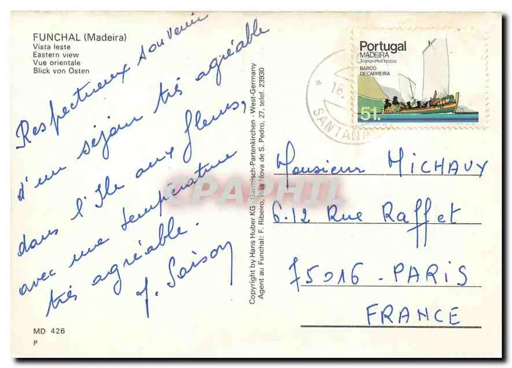 Funchal (Madeira) — oosterse uitzicht — uitgever Hans Huber KG - Achterkant