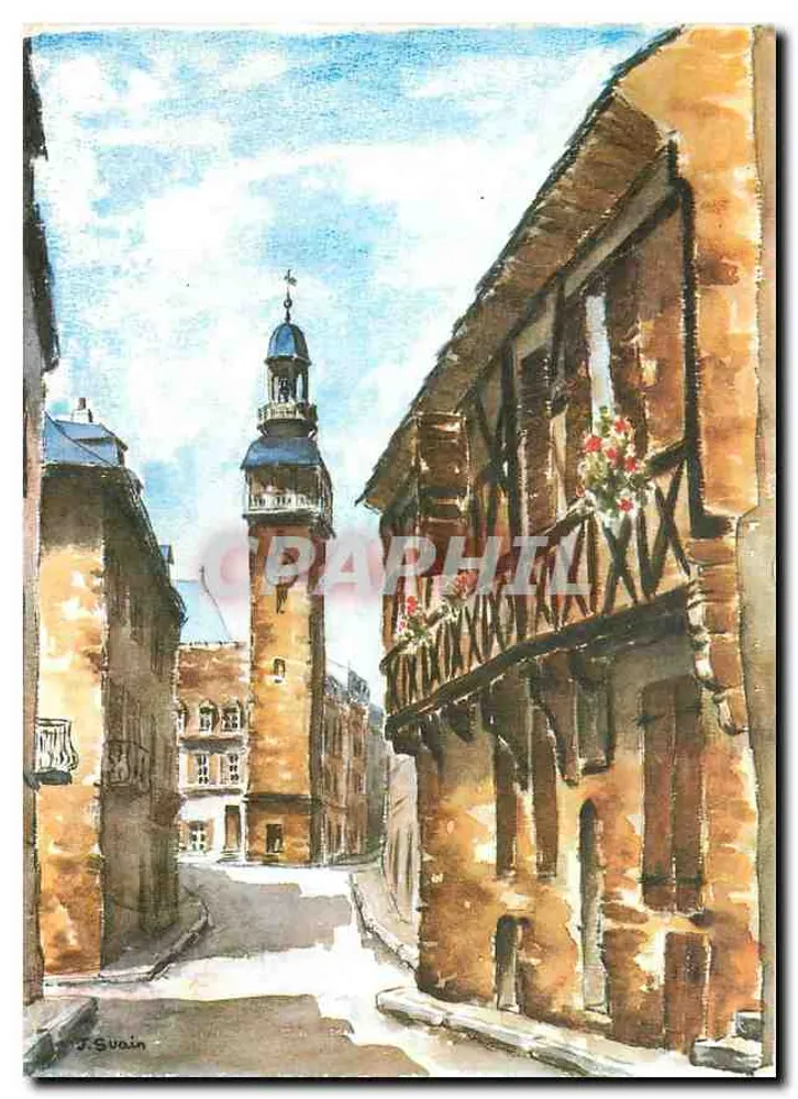 Vista da torre da Hora em Strasbourg — desenho aquarelado — J. Suain - Frente