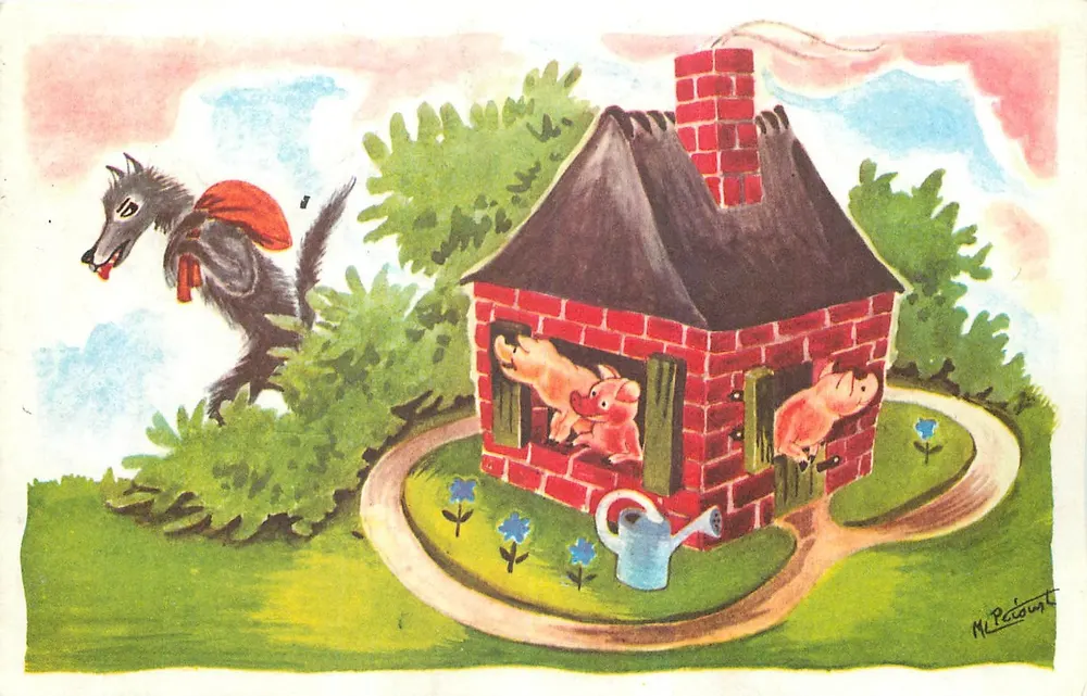 Os três porquinhos — ilustração de M. Pecount — série D - Frente