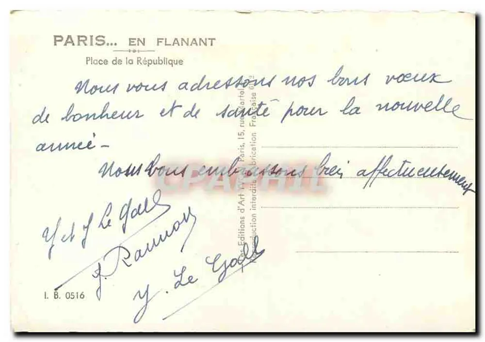 Place de la République — Paris — Éditions d'Art, 15, rue de l'Artillerie, Paris - Verso