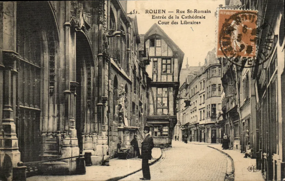 Rouen — Rue St-Romain — Eingang zur Kathedrale, Cour des Libraires — Verlag B.L. n°451 - Vorderseite