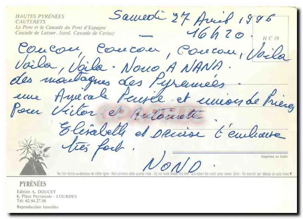 Brücke von Spanien — Wasserfälle und Landschaft — Edition A. DOUCET, Lourdes - Rückseite