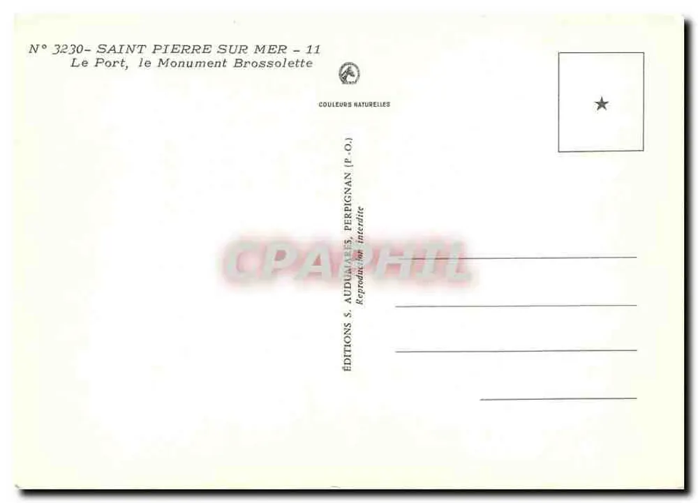 Saint-Pierre-sur-Mer — El Puerto, el Monumento Brosolette — Ediciones S. Audimarès Pérignan (P-O.) - Reverso