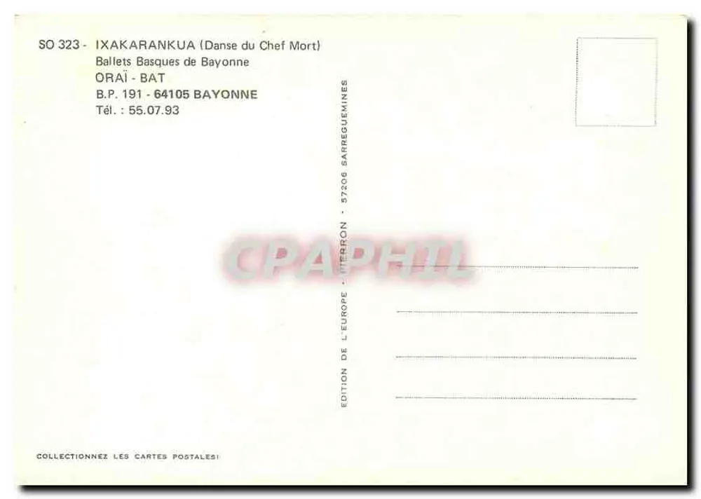 Ballets Basques de Bayonne — Danse du Chef Mort — Édition de l'Europe, Sarreguemines - Verso