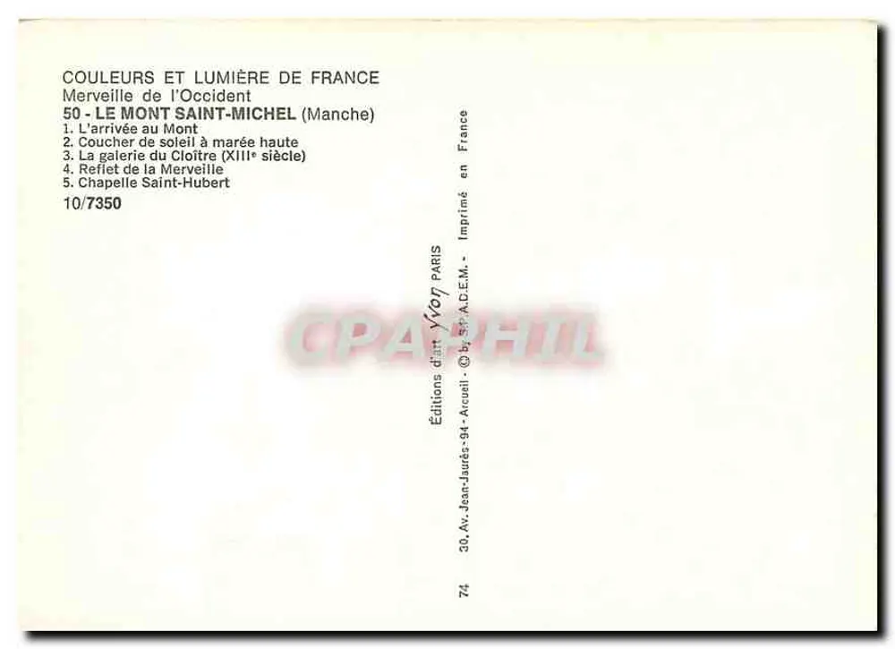 Monte Saint-Michel — vista panorâmica — Éditions d'Art Arcueil, n°10/7350 - Verso