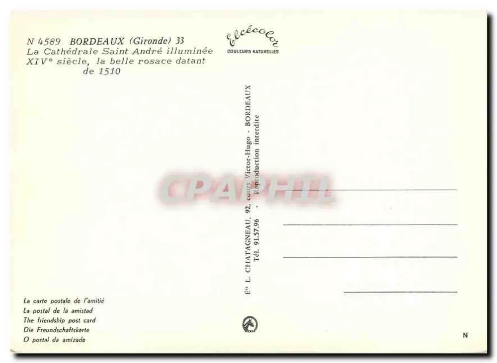 Bordeaux — Cattedrale di San Andrea illuminata — Editore Elcée, N° 4589 - Verso