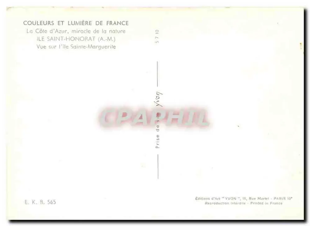 Ile Sainte-Marguerite — Vue sur l'île Sainte-Marguerite — Éditions d'Art 'YVON', Paris - Verso