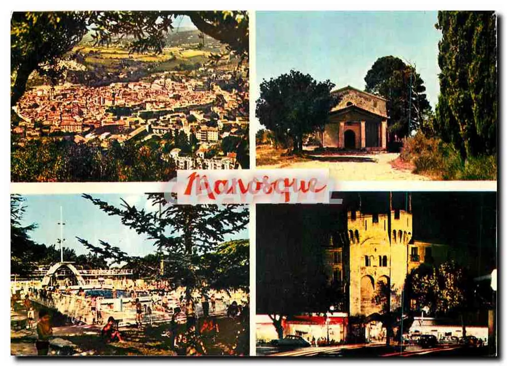 Manosque — vista panorâmica, igreja, praia e torre — editor La Cigogne, n° 04.112.14 - Frente