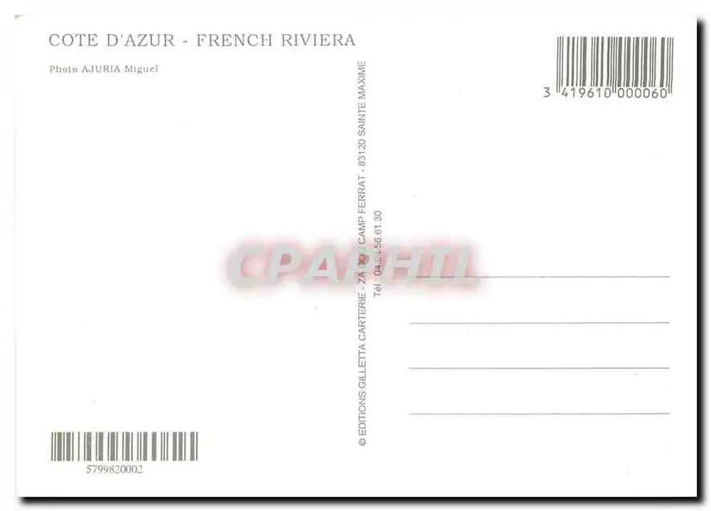 Costa Azul — Riviera Francesa — Edições Gilletta Cartetterie - Verso