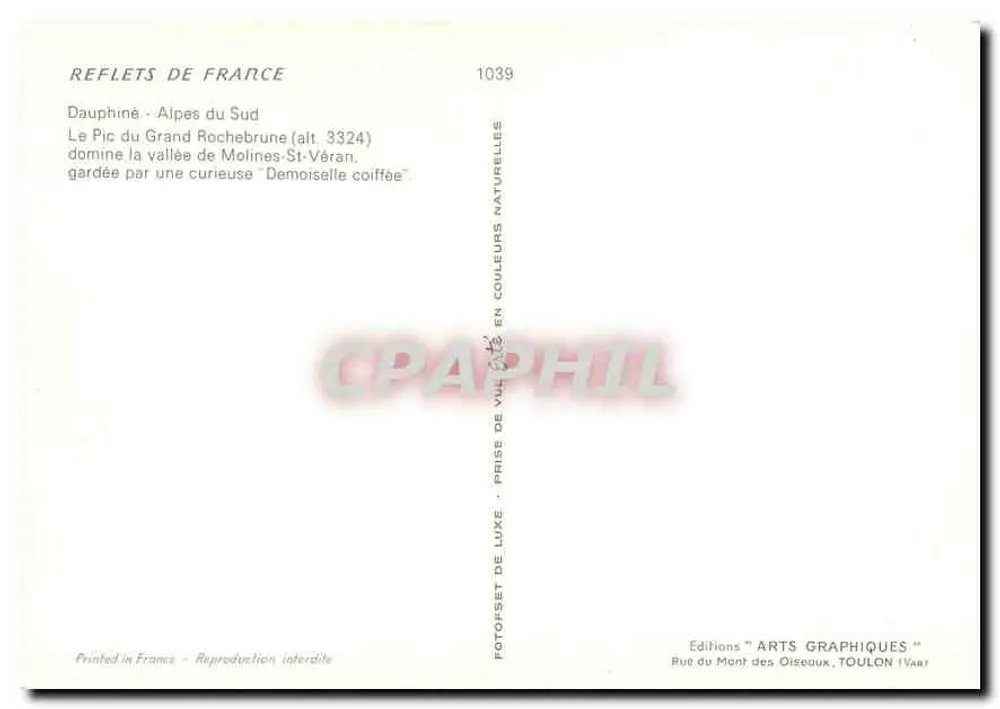 Dauphiné - Alpes du Sud — Le Pic du Grand Rochebrune (Höhe 3324) — Éditions Arts Graphiques, Toulon - Rückseite