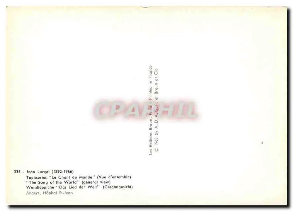 Tapisseries 'Le Chant du Monde' — Vue d'ensemble — Angers, Hôpital St-Jean — Éditions Braun & Cie, 1968 - Verso